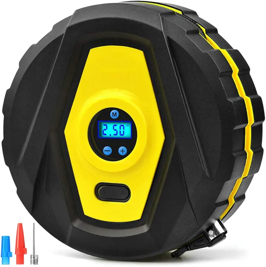 Air Compressor Tire Inflator 12V Car Tyre Fast Inflator Pump Digital Tire Inflator with LED Light and 3 Nozzles Adaptor Reusable Portable Car Tire Pump for Car Tires Bicycles Basketball
