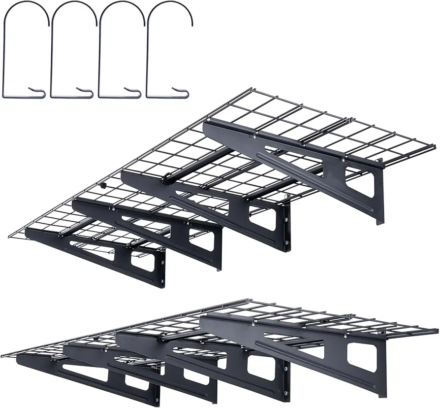 VEVOR 2-Pack Garage Shelving Wall Mounted, 2 x 6 ft Heavy Duty Garage Storage Shelves for Room Wall Shelf,1000 lbs Load Capacity Garage Storage Rack Floating Shelves with 4 Hooks