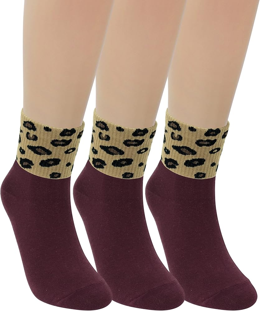 CUTIE MANGO Women's Casual Leopard Print Ankle Quarter Crew Socks 5 Colors / 5 to 10 Pairs ()