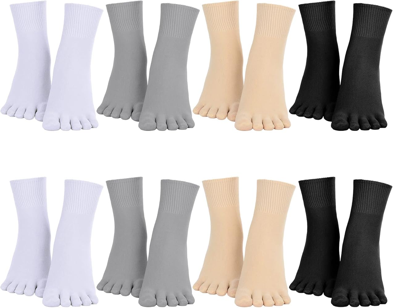Bencailor 8 Pairs Womens Toe Socks Soft Breathable Ankle Five Toe Socks Thin Crew Finger Separator Socks for Athletic Running
