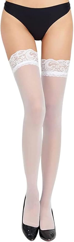 Women's Opaque Thigh High Stockings with Anti-fall Lace Top