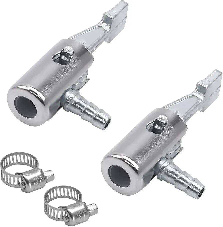 AUCELI 2PCS 1/4 inch Lock on All Metal Air Chuck, Inflation Pump with Hose Clamp, Mini Air Compressor Portable Tire Inflator Tire Chuck Nozzle, Hose End with Barb Connector (Hose Clamp)