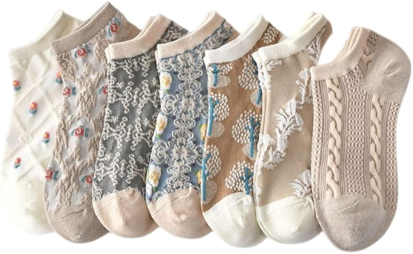 Womens Floral Socks Vintage Low Cut Ankle Socks for Women Cotton Casual Crew Socks Gifts for Women(4/5/6/7/8/10 Pairs)