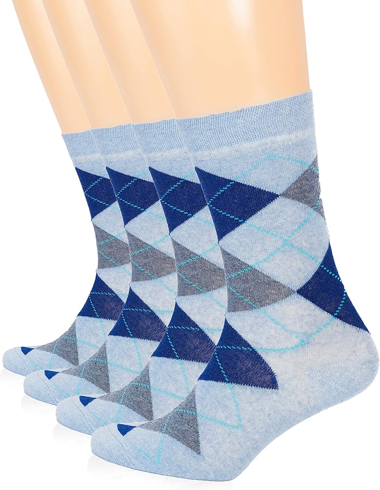 Hugh Ugoli Women's Cotton Argyle Crew Socks | Fun Colorful, Patterned Trouser or Dress Socks, Shoe Size 6 to 12, 3 or 4 Pairs