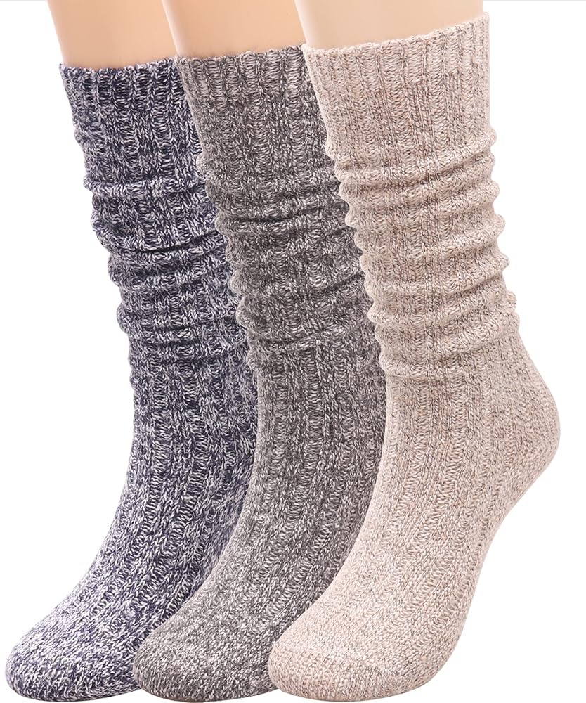 TINTAO 3 Pairs Women Winter Wool Cable Knit Crew Knee High Boot Socks,Size 5-11 W605