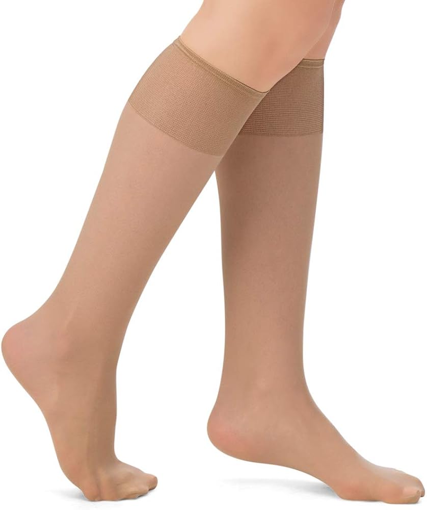 Collections Etc Sheer Non-Binding Non-Run Support Knee Hi Stocking Hosiery, 6 Pack