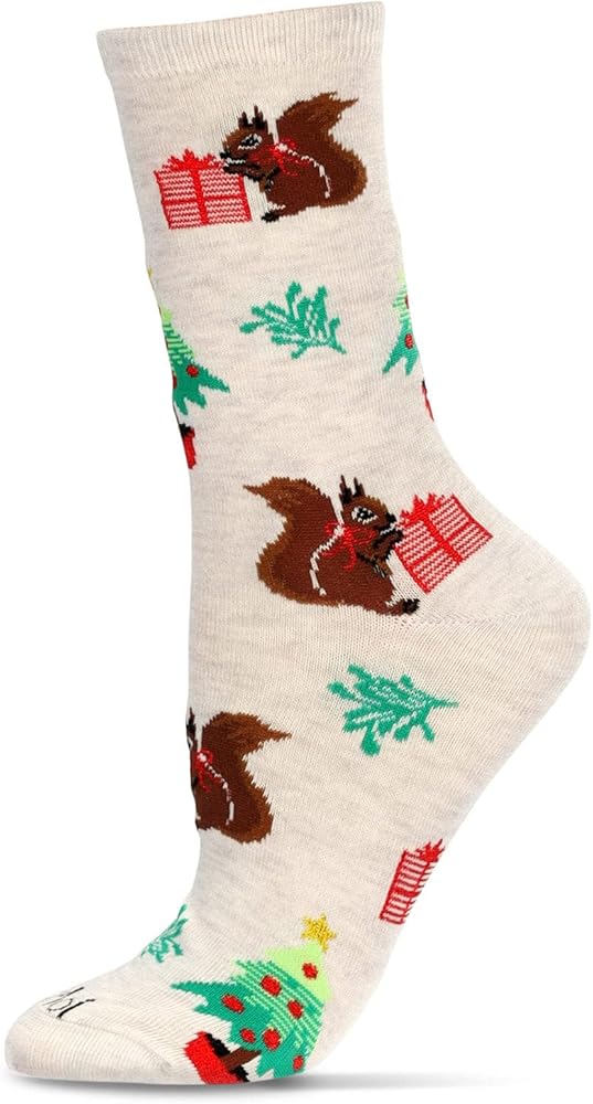 MeMoi Women's Festive Squirrel Crew Socks