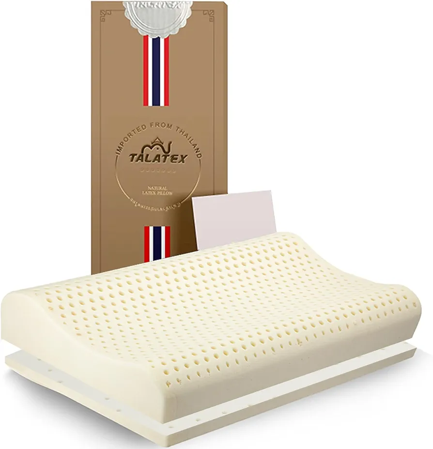 TALATEX 100% Natural Premium Latex Pillow, Adjustable Orthordic Ergonomic Pillow Helps Relieve Pressure, Neck and Shoulder Pain, Perfect Package Best Gift