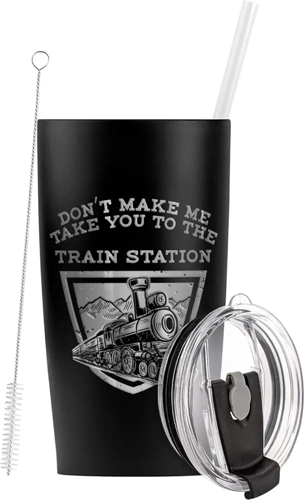 LOGOVISION Yellowstone OFFICIAL Train Station Ride Stainless Steel Tumbler with Straw and Flip Lid 20 oz Travel Mug/Cup, Vacuum Insulated & Double Wall with Leakproof Dual Lid