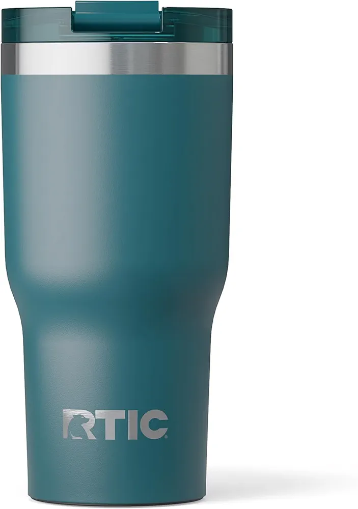 RTIC 20oz Essential Tumbler with Lid, Insulated, Stainless Steel, Metal, Double Wall Vacuum-Insulation, Ceramic Lined, Travel Cup for Iced Coffee, Tea, Hot and Cold Drink, Deep Harbor
