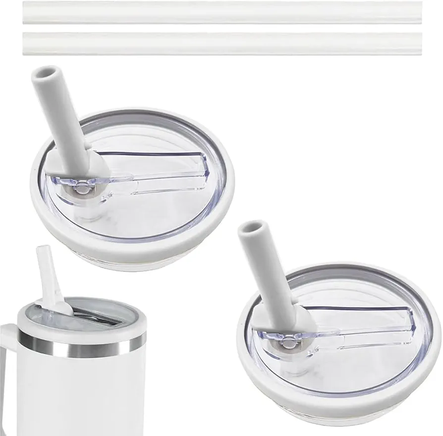 2 Pack Flip Straw Leak Proof Lid for Stanley 40 oz Tumbler Quencher - 40oz Reusable Spill Proof Lid Top Cover Stanley Cup Accessories - Replacement of Leaking Original Stanley Lid Lids - White