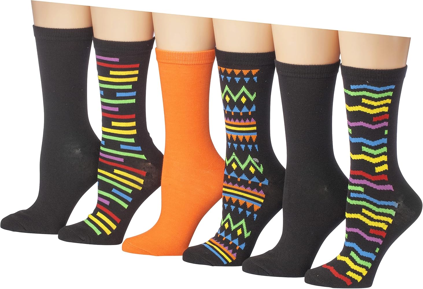 Tipi Toe Women's 6-Pairs Colorful Funky Patterned Crew Dress Socks CR92-6-N1
