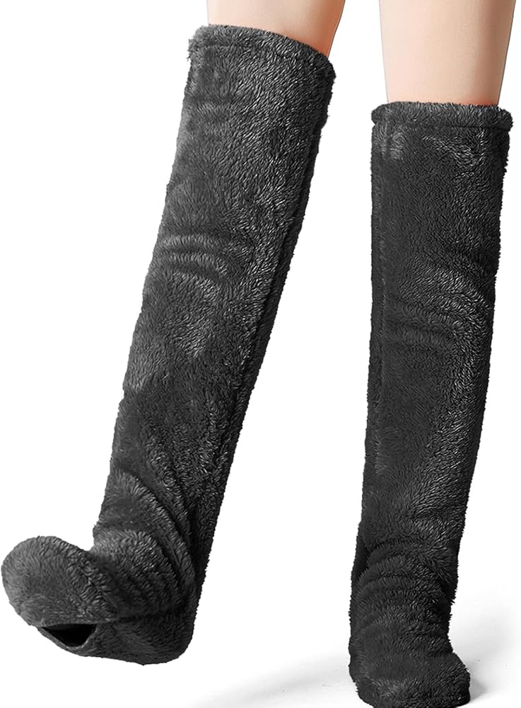 Over Knee Fuzzy Socks for Men & Women, Warm Cozy Leg Warmers for Winter, Open-Toe Design for Versatile Indoor Comfort