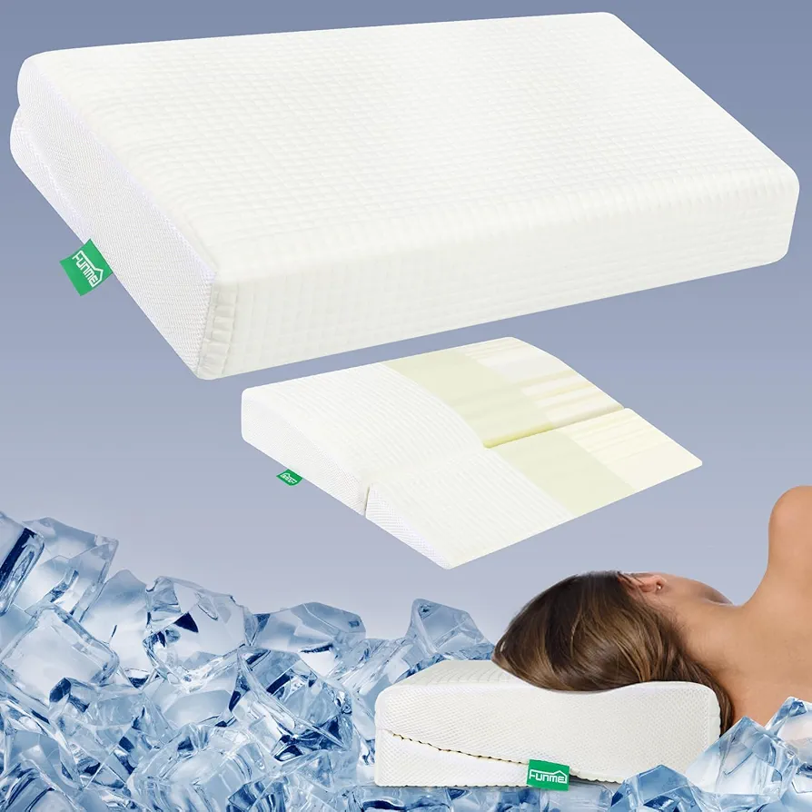 FUNME Side Sleeping Pillow Memory Foam Soft But Supportive,Cube Bed Pillow Wedge Pillow 2 in 1 for Side and Back Sleepers for Neck and Shoulder Pains Washable Pillow Case(24.2''x13''x4'')