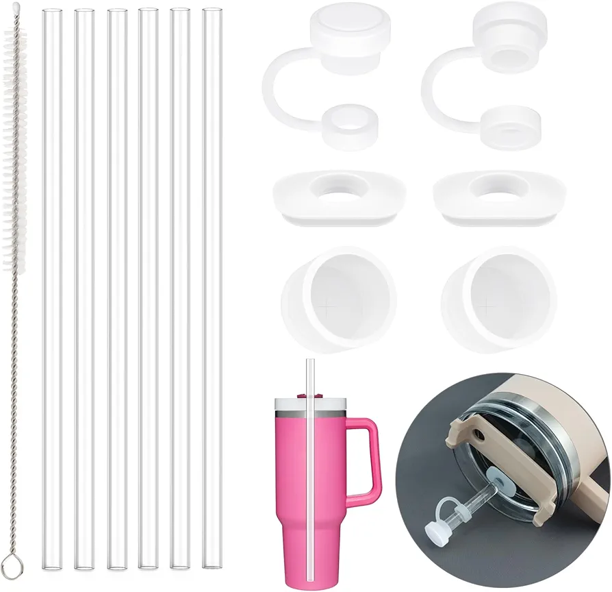Silicone Spill Proof Stopper Set and Replacement Straws for Stanley H1.0 40oz 30oz Tumbler, Yoelike Reusable Clear Straws Leak Proof Straws Topper Accessories for Stanley Mug Cup