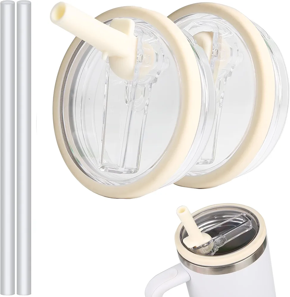 2 Pack 40 oz Replacement Flip Top Straw Lids, Compatible with Stanley Quencher, Leak and Splash Proof Nonpareil Top Lids, Reusable Nonpareil Lids (white)