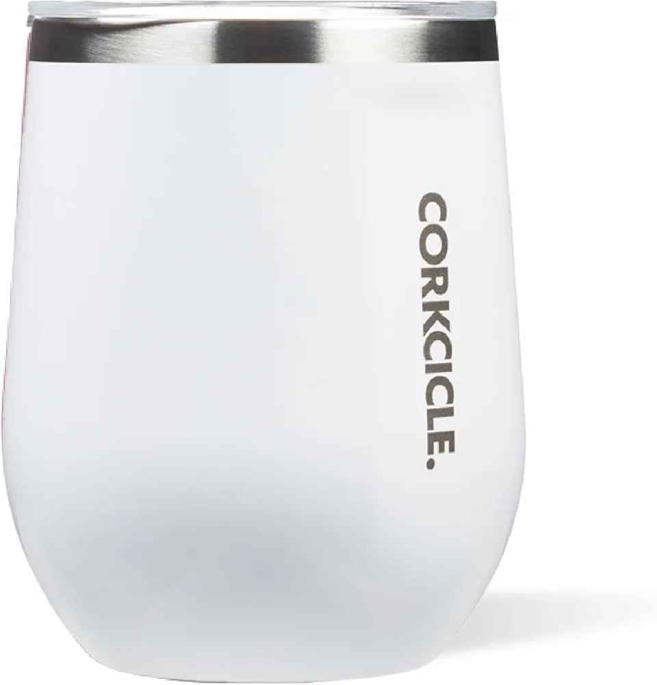 Corkcicle Stemless Insulated Wine Glass Tumbler, Gloss White, 12 oz – Stainless Steel Stemless Wine Glass Keeps Beverages Cold for 6 Hours, Hot for 3 Hours – Non-Slip, Easy-Grip Insulated Cup