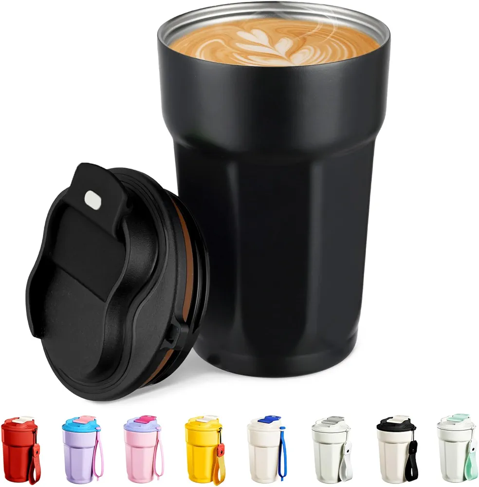 Puraville 12oz Stainless Steel Tumbler, Double Wall Vacuum Insulated Coffee Tumbler Travel Coffee Mug with Leak Proof Lid, Reusable Thermal Cup for Hot and Cold Drinks,Black