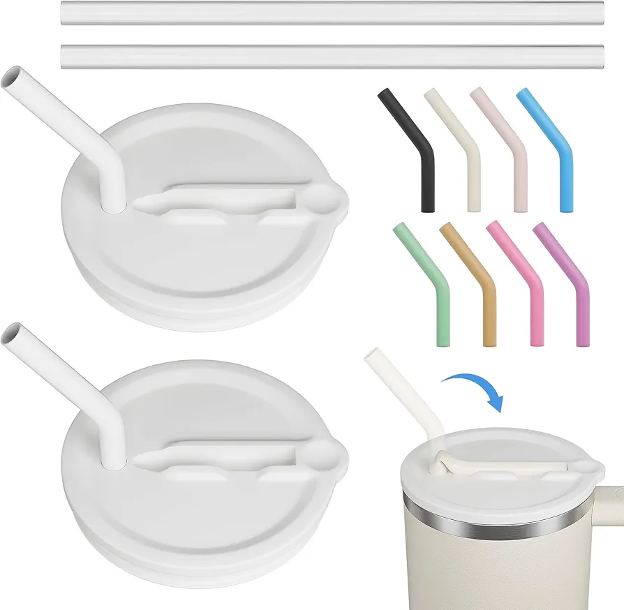 2 Pack 40 oz Tumbler Flip Straw Lid Replacement Fit for Stanley Quencher, Silicone Leak Proof Splash Resistant Tumbler Lids, Reusable Tumbler Cover Compatible with Stanley Cup Accessories
