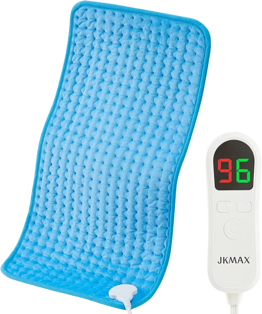 Heating Pad for Back Pain Relief - JKMAX Large Electric Heat Pad for Back with 10 Heat Settings 6 Level Timer Auto Shut Off & Moist Dry Heat Options -Heating Pads Machine Washable(12"x24" Blue)