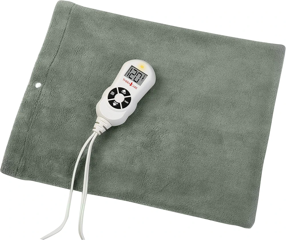 TheraCare Digital Heating Pad | Moist & Dry Heat | Variable Heat Settings | Sore Muscles | Soothing Warm Relief | Personal Size 12” x 15” | Programmable Shut Off Timer | Premium Gray Cover
