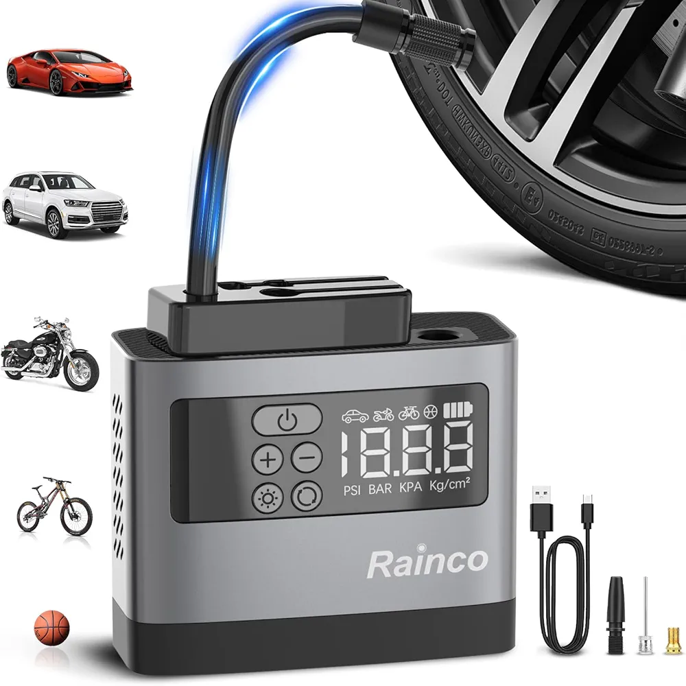 Mini Tire Inflator Portable Air Compressor with LED Light,Bike Air Pump Mini Car Tire Pump with Digital Pressure Gauge