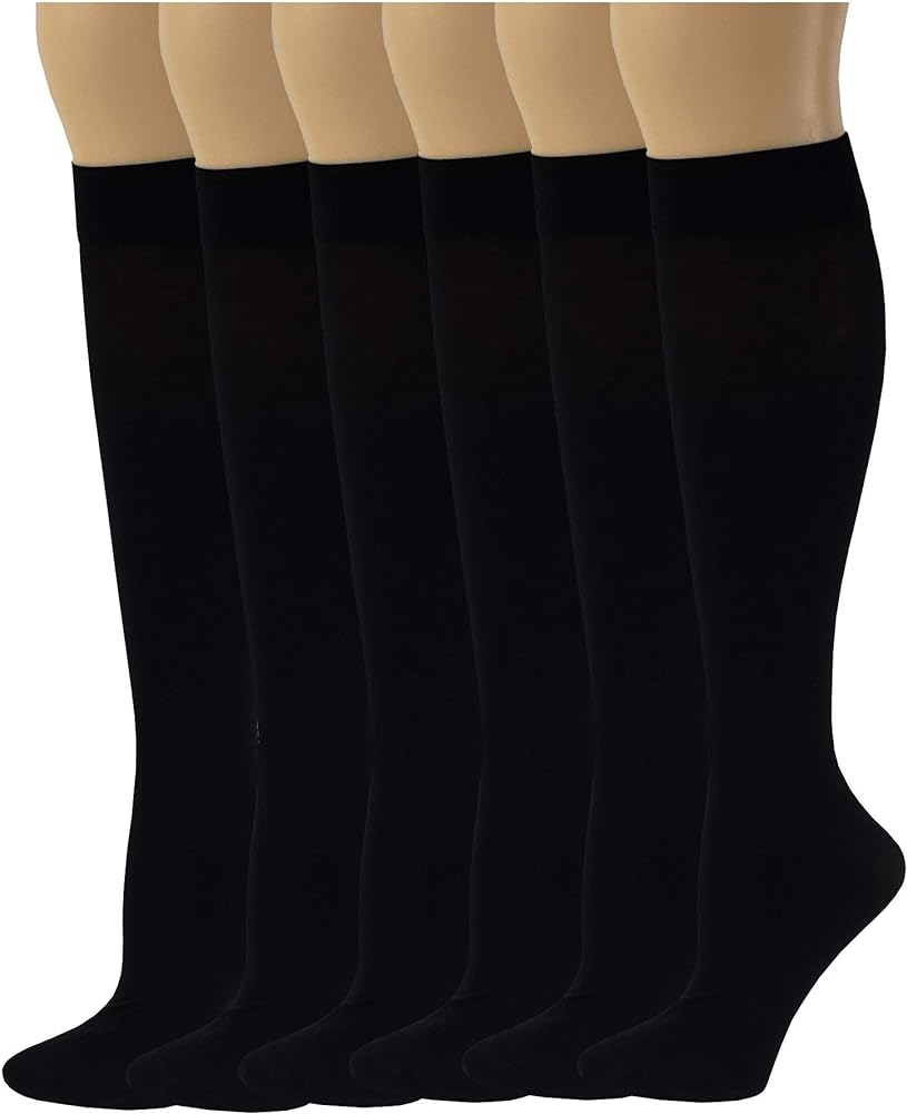 Differenttouch 6 Pairs Pack Women Opaque Stretchy Spandex Knee High Trouser Socks