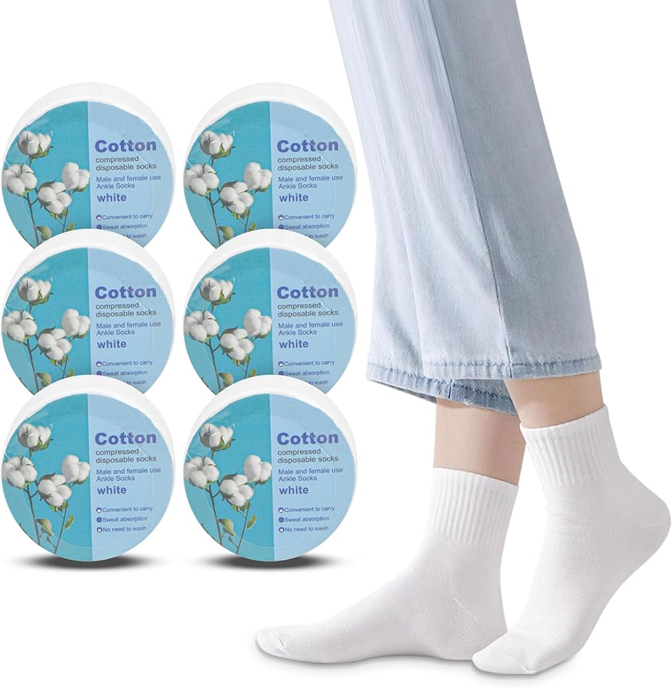 twoworld Disposable Socks for Women and Men,Compressed Socks,Disposable Socks for Travel,White Cotton Socks Ankle