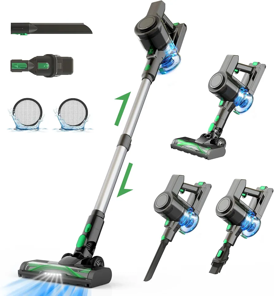 Cordless Vacuum Cleaner with Brushless Motor, 30Kpa Powerful Suction, 45 Mins Runtime, Detachable Battery, 6 in 1 Lightweight Stick Vacuum for Home Pet Hair Hard Floor Carpet Cleaning