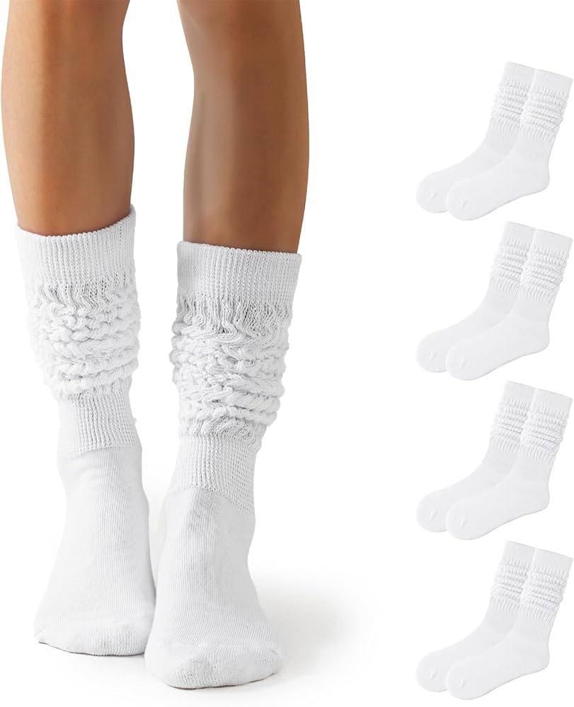 Flydo 4 PACK Womens Slouch Socks Scrunch Socks Soft Thigh High Boot Socks for Women Legs Warmers Socks Size 5-11
