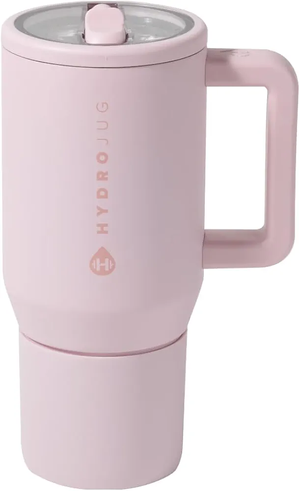 HydroJug Traveler - 20 oz Water Bottle with Handle & Flip Straw - Fits in Cup Holder, Leak Resistant Tumbler-Reusable Insulated Stainless Steel & Rubber Base - Gifts for Women & Men, Pink Sand