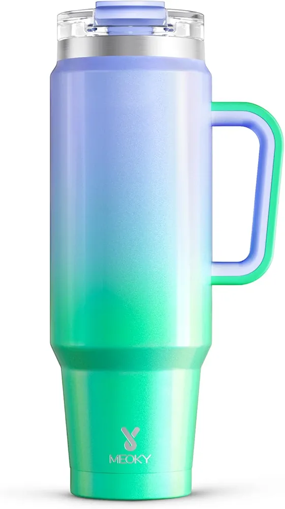 Meoky 40 oz Tumbler with Handle and Straw, Insulated Tumbler with Lid and Straw, Stainless Steel Travel Mug, Keeps Cold for 34 Hours, 100% Leak Proof, Fits in Car Cup Holder (Fairyland)