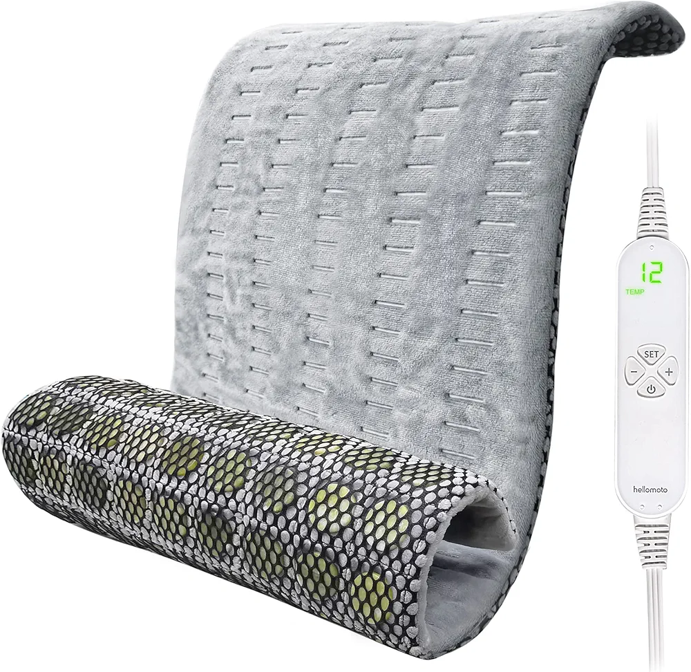 Jade Stone Heating Pad for Back Pain Relief, Electric Heating Pads with 156 Natural Jade Stones, Weighted Heating Pad with 12 Heat-Settings & 8 Timer Settings, HS01