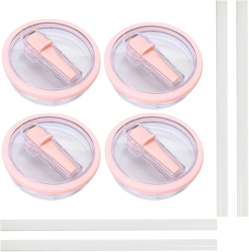 4 PCS Replaceble Flip Straw Lid Replacement for Stanley Cup 40oz Tumbler, Lid Replacement Compatible with Stanley Cup Quencher, Reusable Tumbler Cover (Pink, 4PCS)