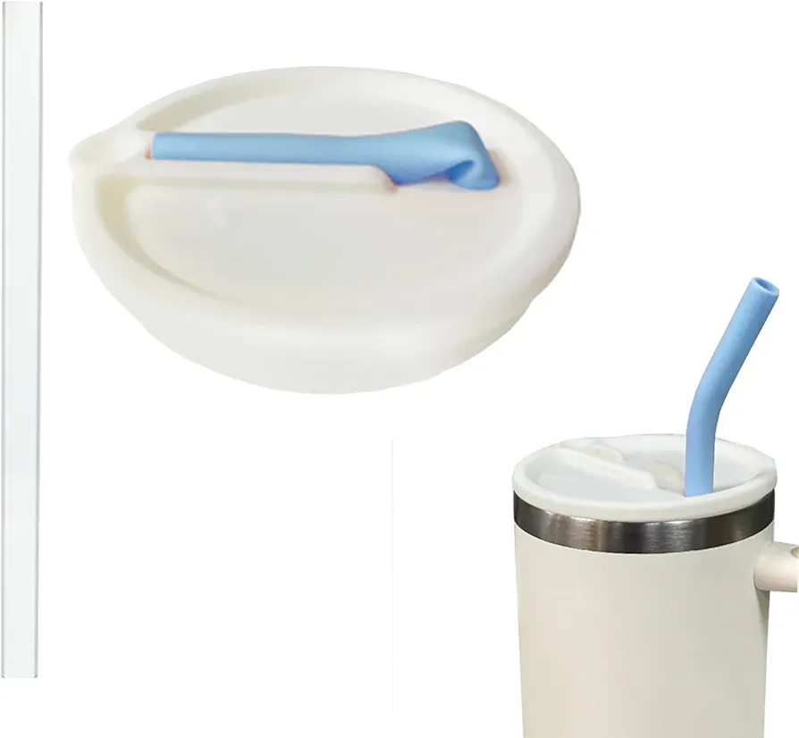 Silicone 40 oz Tumbler Flip Straw Lid Replacement Fit for Stanley Cup, Spill Proof and Leak Resistant Tumbler Lids Reusable Accessories for Stanley 40 oz Cup (White)
