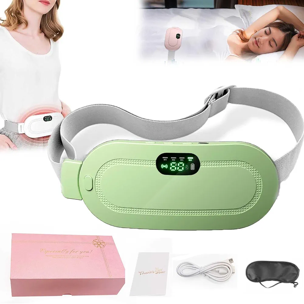 Warmher Smart Menstrual Heating Pad, Warmer Belt Heating Pad, Portable Cordless Electric Wearable Heated Pad, Vibrating Heating Period Cramps Pain Relief Heating Pad Instant Soothing Relief (Green)