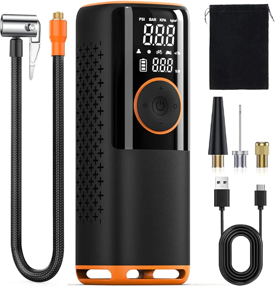 Tire Inflator Portable Air Compressor, 160PSI Electric Air Pump for Car Tires with Pressure Gauge & LED Light, 12v Cordless Air Compressor, Digital Tire Inflator for Car, Motorcycle, Sport Ball, Bike