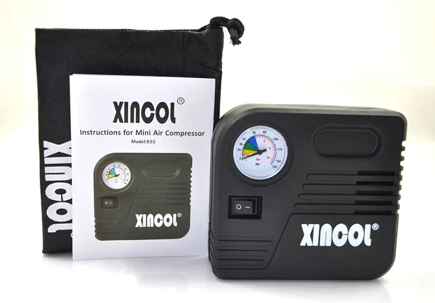 B90 12V 150PSI Cigarette Lighter Mini Car Air Compressor Portable Tire Inflator & Pump Tool for Small-size Car tires, Motorcycle tires,Balls and Air Cushion Inflation With Free Bag