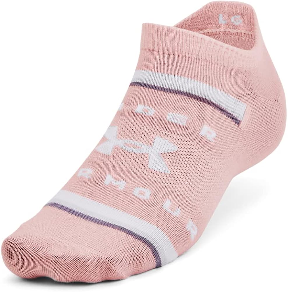 Under Armour Women's Essential 2.0 Lightweight No Show Socks, 6-Pairs. Club Purple/Halo Gray/White - Large
