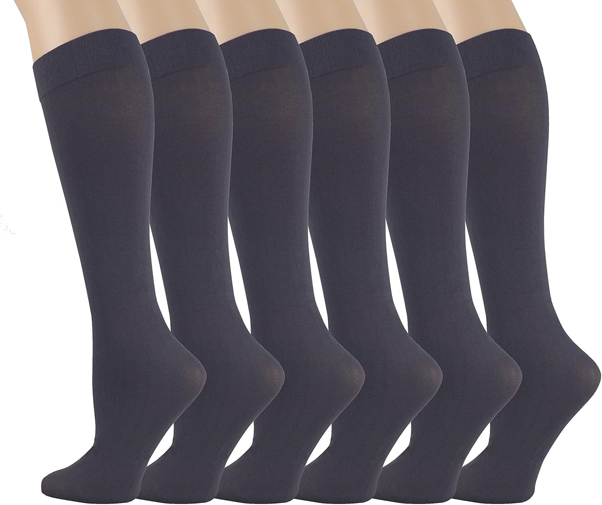6 Pairs Pack Women Stretchy Spandex Trouser Socks Opaque Knee High (Dark Grey)