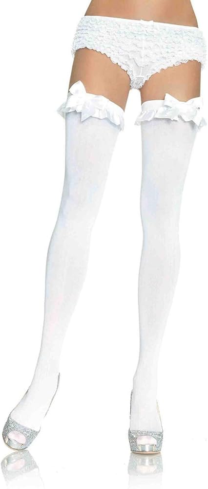 Leg Avenue Women's Opaque Thigh Highs with Satin Ruffle Trim and Bow