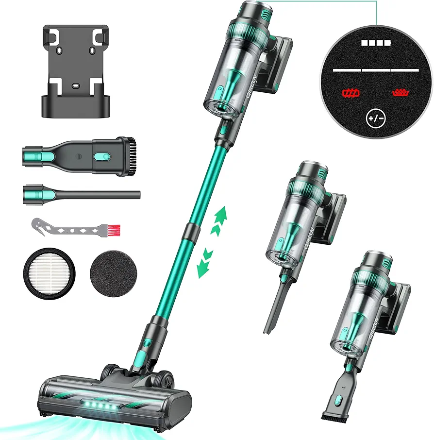Cordless Vacuum Cleaner - 250W 30Kpa Powerful Stick Vacuum, 90000 RMP Motor, LED Display, Three Modes, 40 Mins Runtime Rechargeable Handheld Vacuum for Pet Hair Hardwood Carpet - Green