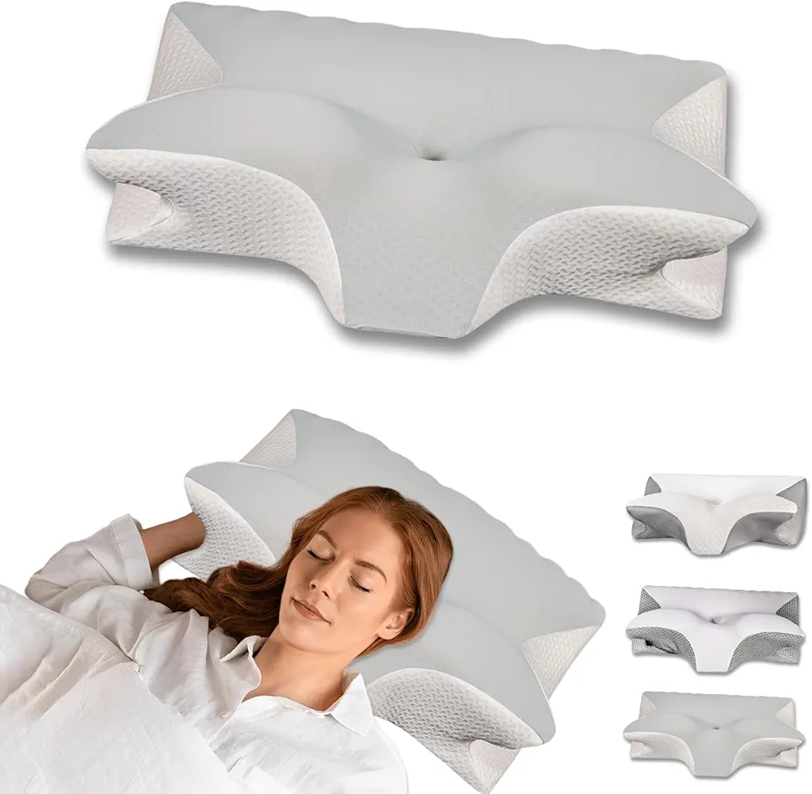 Cervical Pillow for Neck Pain Relief, Ergonomic Contour Orthopedic Pillow for Sleeping Shoulder Pain & Support, Cozy Memory Foam Neck Pillow with Pillowcase for Side Back Stomach Sleeper(Light Grey)