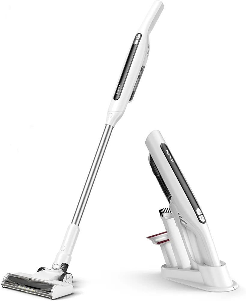Cordless Vacuum Cleaner, 18Kpa Stick Vacuum for Home with LED Screen,6000mAh Handheld Vacuum, Brushless Motor,Rechargeable, Anti-Tangle Handheld Vac for Cleaning Pet Hair, Carpet, Floor（White）