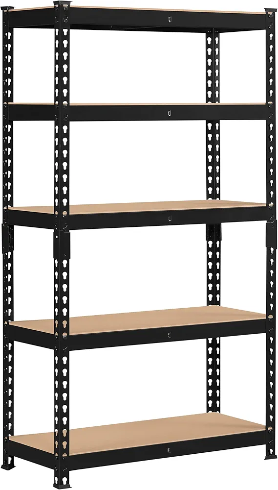 Topeakmart 5-Tier Utility Shelves, Metal Storage Shelves, Adjustable Shelving Units, Boltless Assembly, Garage Shelves Shed Shelving for Warehouse Garage Shed Basement- Black, 27.5 x 12x 60 Inch