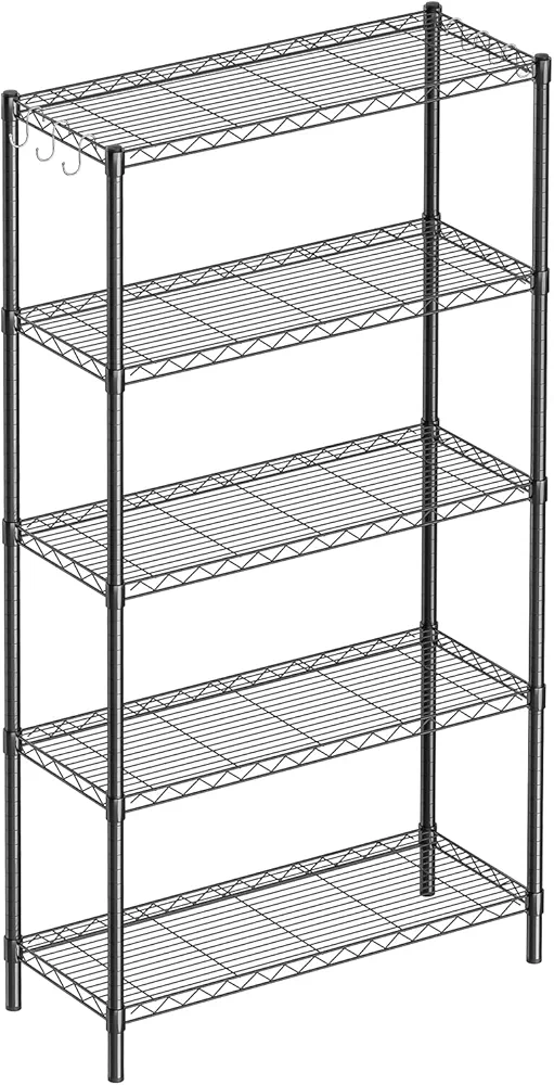 5-Shelf Adjustable Metal Shelf Wire Shelving Unit Heavy Duty Storage Rack Display Shelf for Office,Kitchen,Bedroom,Bathroom,Laundry,Pantry Basement,Garage(Black,36" L x 14" W x 72" H)